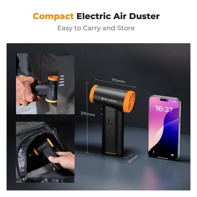 Alt view image 4 of 7 - Compressed Air Duster,120000 RPM,Brushless Motor,Multiple Tools | 5000mAH,Low Gear for 150 Minutes,High Gear for 11 Minutes,Mini-Portable,LED Light,for Deep Computer Clean,Keyboard,Car,Home
