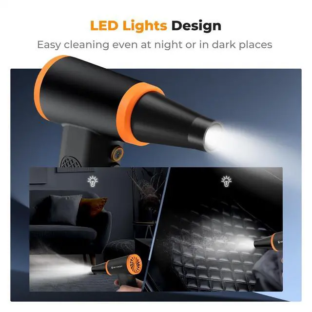 Alt view image 6 of 7 - Compressed Air Duster,120000 RPM,Brushless Motor,Multiple Tools | 5000mAH,Low Gear for 150 Minutes,High Gear for 11 Minutes,Mini-Portable,LED Light,for Deep Computer Clean,Keyboard,Car,Home
