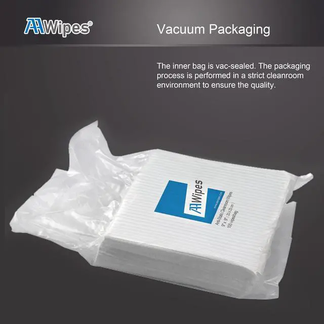 Alt view image 2 of 7 - ESD-Safe Wipes (9"x9", 100 pcs) - Lint-Free Cleanroom Cloth Wipers, Polyester-Carbon Blend (CE16009)