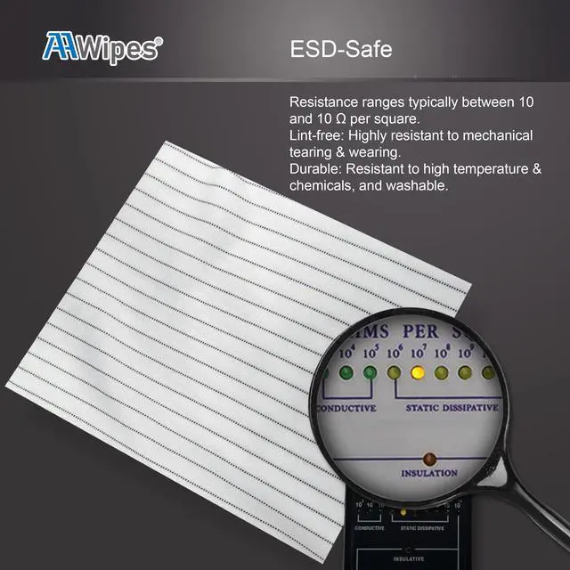 Alt view image 4 of 7 - ESD-Safe Wipes (9"x9", 100 pcs) - Lint-Free Cleanroom Cloth Wipers, Polyester-Carbon Blend (CE16009)