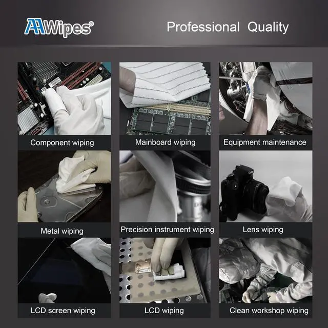 Alt view image 7 of 7 - ESD-Safe Wipes (9"x9", 100 pcs) - Lint-Free Cleanroom Cloth Wipers, Polyester-Carbon Blend (CE16009)