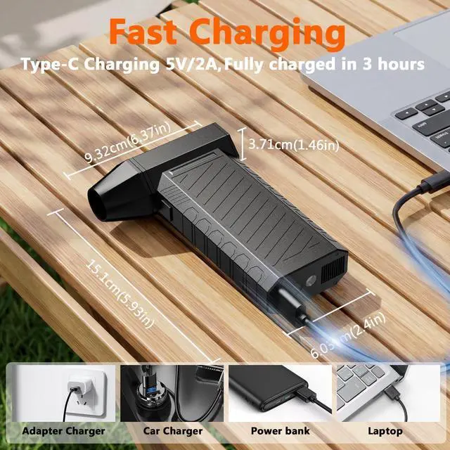 Alt view image 5 of 7 - 2-in-1 Compressed Air Duster, 180,000 RPM High-Speed Turbo Electric Duster & Vacuum with 3-Second Deep Cleaning, Rechargeable Battery, 6 Attachments and LED Light for Keyboard, PC, Car, Home