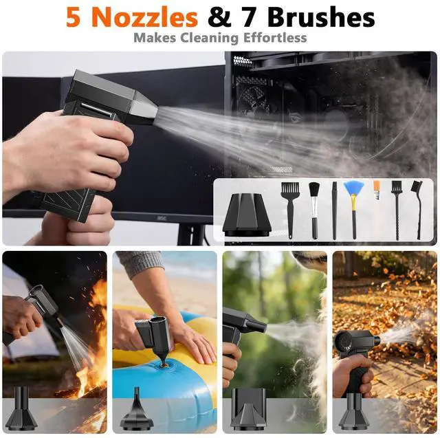 Alt view image 7 of 7 - 2-in-1 Compressed Air Duster, 180,000 RPM High-Speed Turbo Electric Duster & Vacuum with 3-Second Deep Cleaning, Rechargeable Battery, 6 Attachments and LED Light for Keyboard, PC, Car, Home