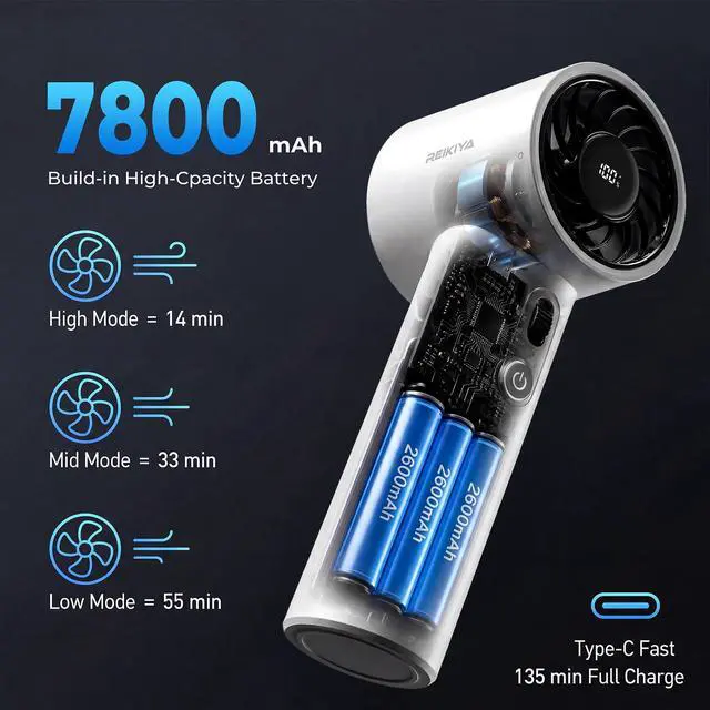 Alt view image 3 of 7 - Computer Keyboard Cleaner Portable Vacuum and Compressed Air Duster White | 18000Pa super power, cordless cleaner for tight spaces, with LED light, 150000rpm adjustable blower, 2600*3 mAh rechargeable