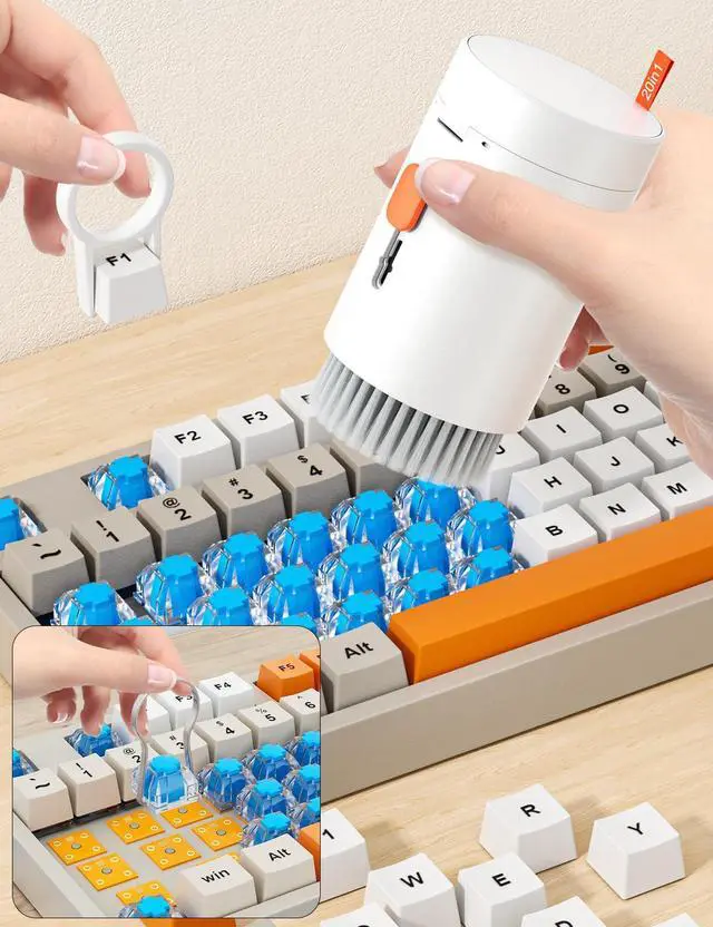 Alt view image 2 of 6 - Keyboard Cleaner Kit, Electronics Cleaning Kit with Retractable Big Brush, Portable, 20 in 1 Multi-Tool Kit for Phones, Tablet, Computer, PC Monitor,TV Camera Lens with 2.5ml Mist Spray (White)