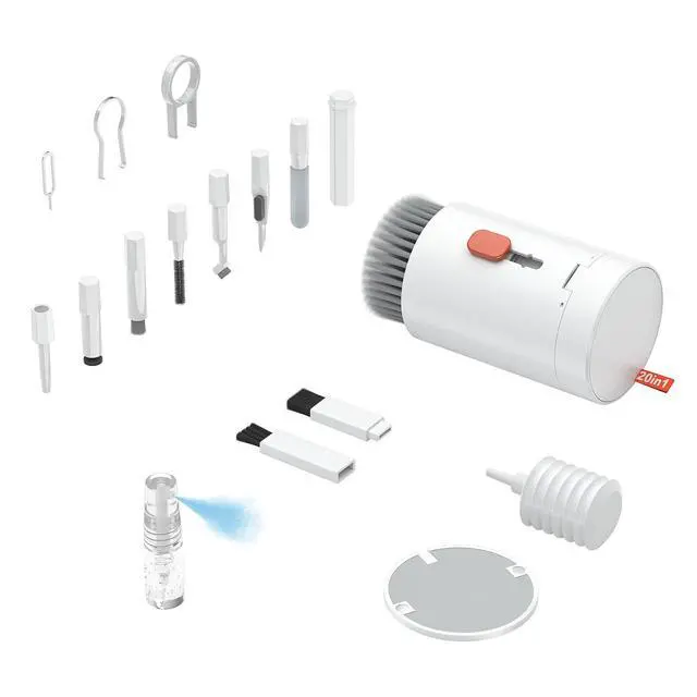 Alt view image 6 of 6 - Keyboard Cleaner Kit, Electronics Cleaning Kit with Retractable Big Brush, Portable, 20 in 1 Multi-Tool Kit for Phones, Tablet, Computer, PC Monitor,TV Camera Lens with 2.5ml Mist Spray (White)