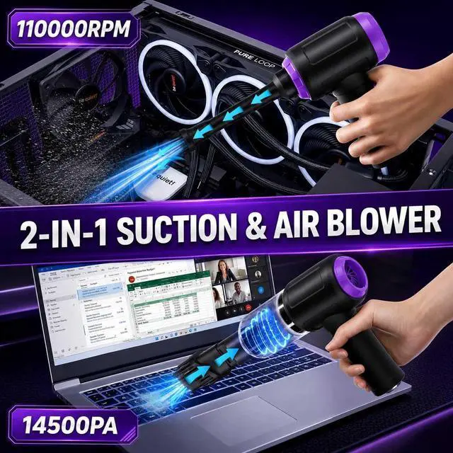 Alt view image 2 of 7 - 14.5KPA Computer Keyboard Vacuum Cleaner & 110000RPM Electric Air Duster 3-in-1, Replaces Canned Air, for PC Tower & Car Laptop Sewing Machine Portable Keyboard Vac USB Desk Crumbs Dust Cleaners