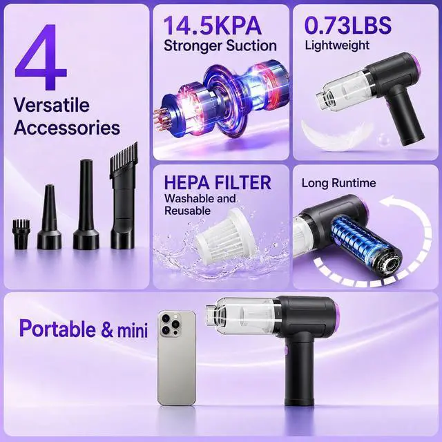 Alt view image 6 of 7 - 14.5KPA Computer Keyboard Vacuum Cleaner & 110000RPM Electric Air Duster 3-in-1, Replaces Canned Air, for PC Tower & Car Laptop Sewing Machine Portable Keyboard Vac USB Desk Crumbs Dust Cleaners