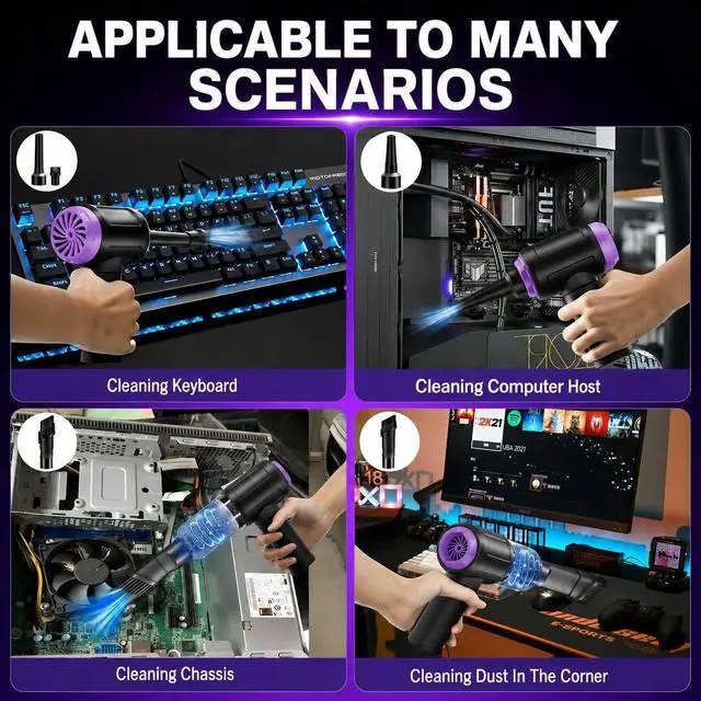 Alt view image 7 of 7 - 14.5KPA Computer Keyboard Vacuum Cleaner & 110000RPM Electric Air Duster 3-in-1, Replaces Canned Air, for PC Tower & Car Laptop Sewing Machine Portable Keyboard Vac USB Desk Crumbs Dust Cleaners