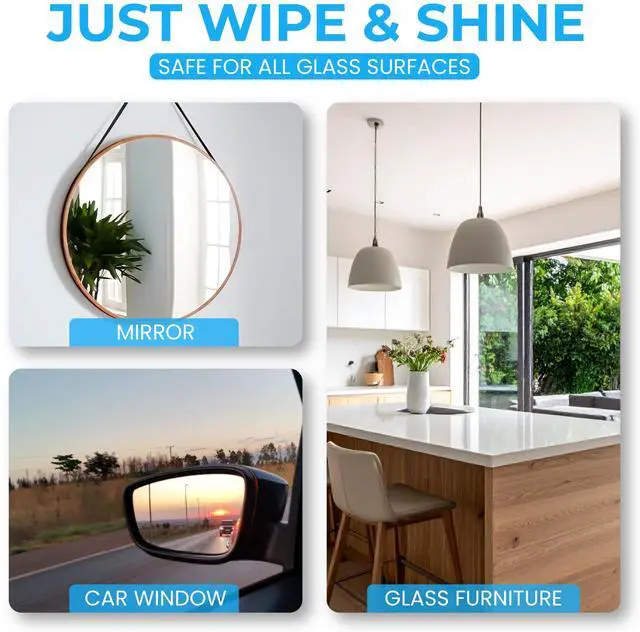 Alt view image 5 of 6 - Glass & Window Cleaner Wipes 70 Count (Pack of 2), XL 8x10 Inch | Ammonia-Free, Streak-Free, Safe For Car Windshield, Headlight, Mirror, Tile & Home Glass, Removes Fingerprints, Dust, Dirt