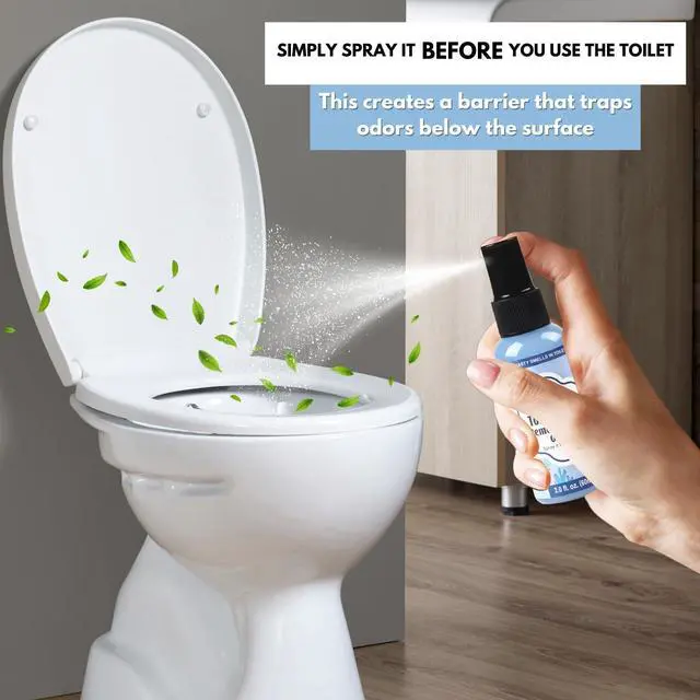 Alt view image 4 of 7 - Toilet Poop Spray 2 Fl Oz (2 Pack), Ocean Scent Odor Eliminator | Spray Before No. 2 To Trap Bathroom Odors, 100 Uses Per Bottle, Portable Size For Travel, Home, Office & School