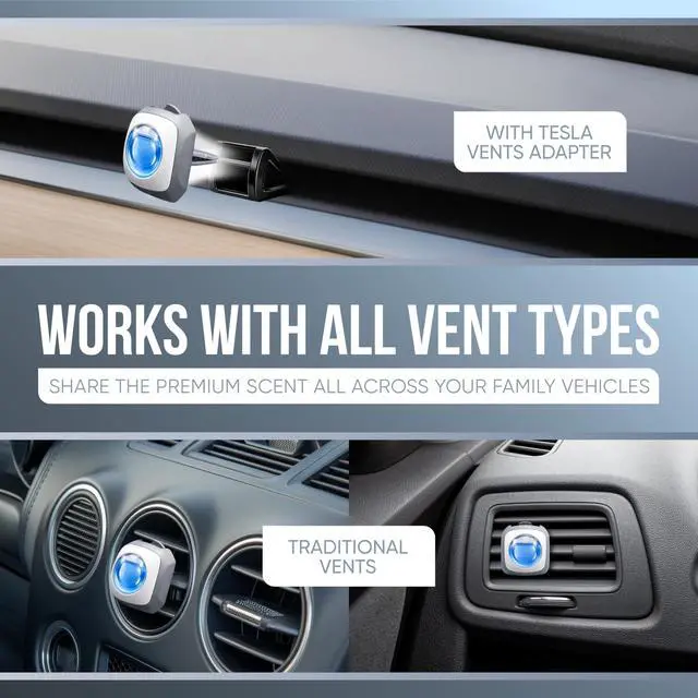 Alt view image 3 of 6 - Car Air Freshener Vent Clip 6 Ct with 2 Tesla Adapter | New Car Scent Compatible with Tesla Model Y 2020-2024, Model 3 2017-2023, Silicon Adapter Secure Fit, Long Lasting