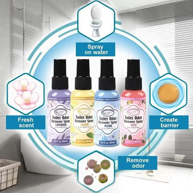 Alt view image 3 of 7 - Toilet Poop Spray 2 Fl Oz (2 Pack), Lemon Scent Odor Eliminator | Spray Before No. 2 To Trap Bathroom Odors, 100 Uses Per Bottle, Portable Size For Travel, Home, Office & School
