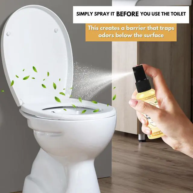 Alt view image 4 of 7 - Toilet Poop Spray 2 Fl Oz (2 Pack), Lemon Scent Odor Eliminator | Spray Before No. 2 To Trap Bathroom Odors, 100 Uses Per Bottle, Portable Size For Travel, Home, Office & School