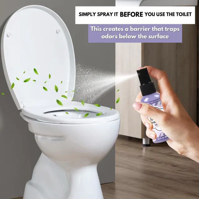 Alt view image 4 of 7 - Toilet Poop Spray 2 Oz (2 Pack), Lavender Scent Odor Eliminator | Spray Before No. 2 To Trap Bathroom Odors, 100 Uses Per Bottle, Portable Size For Travel, Home, Office & School