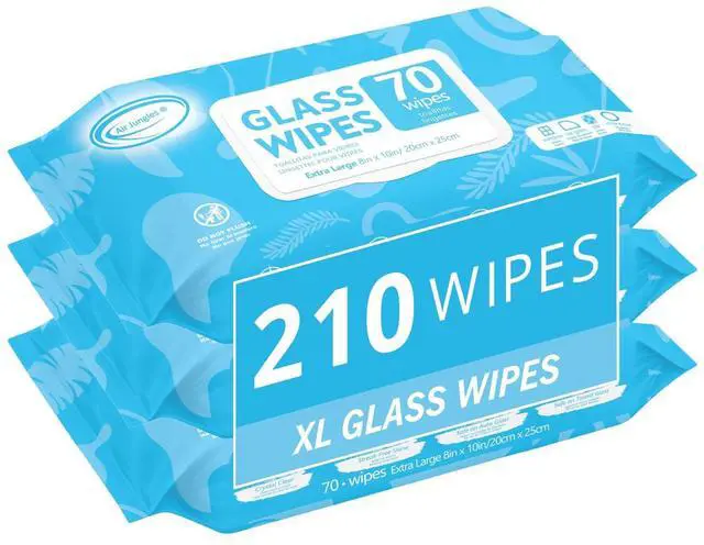Main image of Glass & Window Cleaner Wipes 70 Count (Pack of 3), XL 8x10 Inch | Ammonia-Free, Streak-Free, Safe For Car Windshield, Headlight, Mirror, Tile & Home Glass, Removes Fingerprints, Dust, Dirt