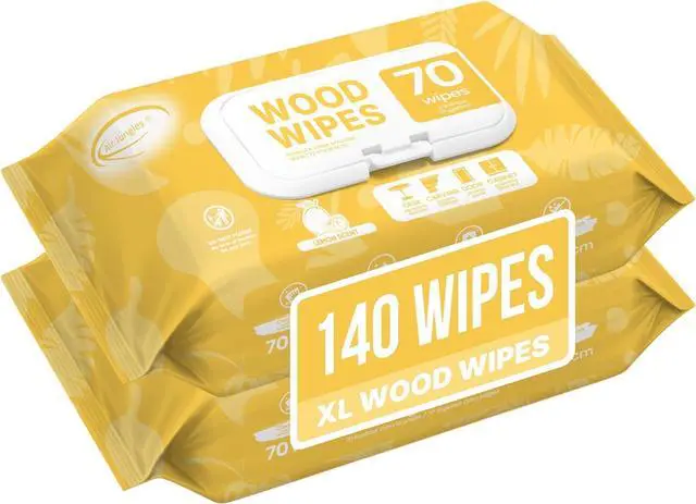 Main image of Wood Furniture Cleaner Wipes 70 Count (2 Packs), XL 8x10 Inch | Clean, Protect, Polish Wood Tables, Chairs, Cabinets, Desks, With Vitamin E Gentle For Skin, Lemon Scent