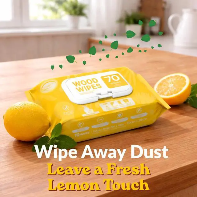 Alt view image 4 of 7 - Wood Furniture Cleaner Wipes 70 Count (2 Packs), XL 8x10 Inch | Clean, Protect, Polish Wood Tables, Chairs, Cabinets, Desks, With Vitamin E Gentle For Skin, Lemon Scent