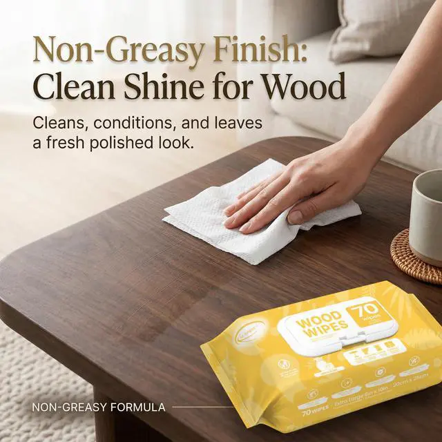 Alt view image 5 of 7 - Wood Furniture Cleaner Wipes 70 Count (2 Packs), XL 8x10 Inch | Clean, Protect, Polish Wood Tables, Chairs, Cabinets, Desks, With Vitamin E Gentle For Skin, Lemon Scent
