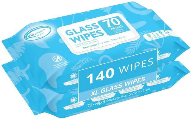Main image of Glass & Window Cleaner Wipes 70 Count (Pack of 2), XL 8x10 Inch | Ammonia-Free, Streak-Free, Safe For Car Windshield, Headlight, Mirror, Tile & Home Glass, Removes Fingerprints, Dust, Dirt