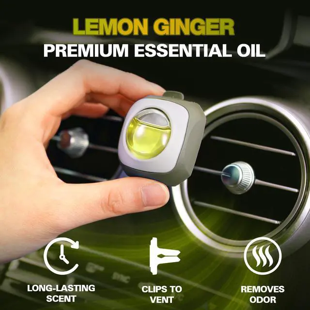 Alt view image 2 of 7 - Lemon Ginger Scent Car Air Freshener Vent Clip 6 Ct | Natural Essential Oil, Car Fragrance Accessories for Women and Men, Odor Eliminator, 4 mL Each