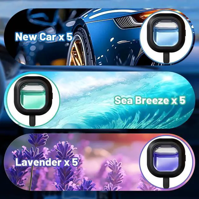 Alt view image 2 of 7 - Car Air Freshener, 12 Refills + 3 Square Vent Clips, Car Fragrance | New Car Sea Breeze Lavender Scents Long Lasting, Each Up to 20-30 Days