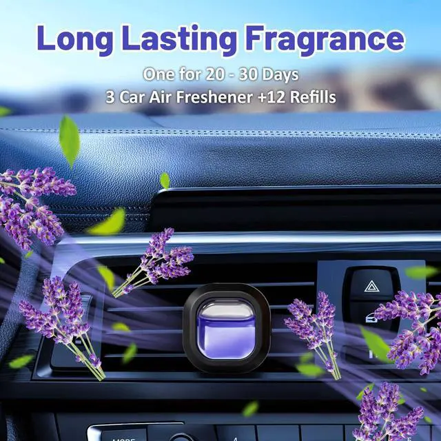 Alt view image 4 of 7 - Car Air Freshener, 12 Refills + 3 Square Vent Clips, Car Fragrance | New Car Sea Breeze Lavender Scents Long Lasting, Each Up to 20-30 Days