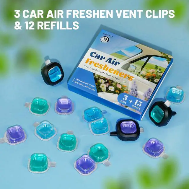 Alt view image 7 of 7 - Car Air Freshener, 12 Refills + 3 Square Vent Clips, Car Fragrance | New Car Sea Breeze Lavender Scents Long Lasting, Each Up to 20-30 Days
