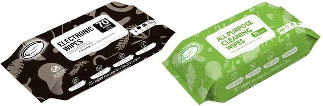 Main image of Multi-Surface Cleaning Wipes Bundle, Electronic & All-Purpose Wipes, 70 Count Each, Extra Large 8"x10"