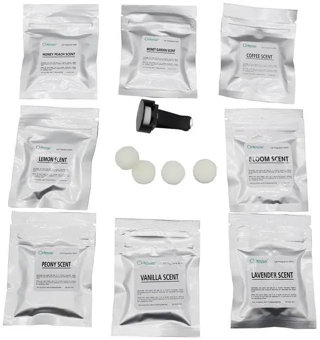 Alt view image 6 of 6 - 8 Pack Car Air Freshener Vent Clips Refill Fragrance Tablets | 8 Different Scent Car Air Freshener Scented Tablets,32pcs 1.7cm/0.7inches Diameters Aroma Pads