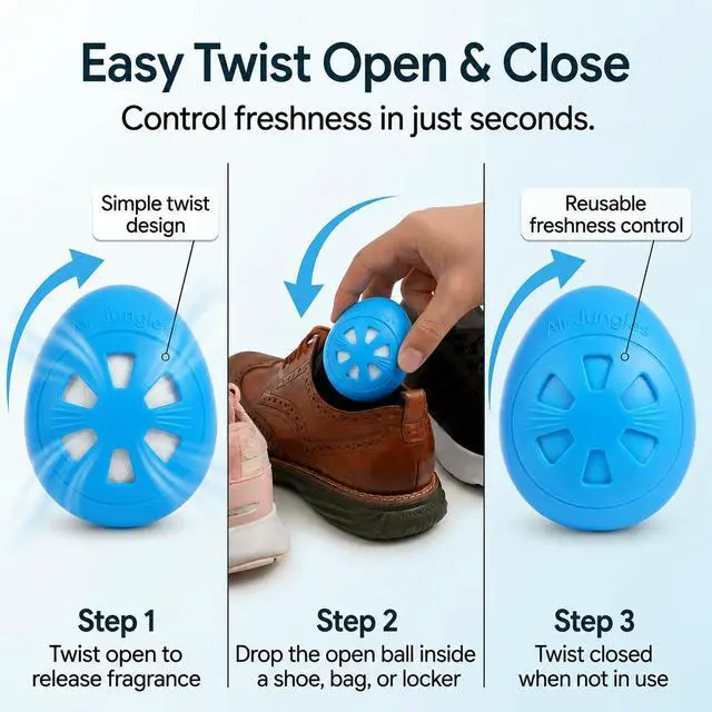 Alt view image 2 of 7 - Shoe Deodorizer Balls 6 Ct, Fresh Linen Scent | Up to 180 Days, Strong Odor Eliminator for Sneaker, Gym Bag, Locker and Drawer, with Adhesive and Hook for Multiple Use