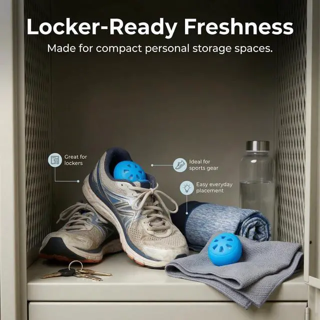 Alt view image 4 of 7 - Shoe Deodorizer Balls 6 Ct, Fresh Linen Scent | Up to 180 Days, Strong Odor Eliminator for Sneaker, Gym Bag, Locker and Drawer, with Adhesive and Hook for Multiple Use