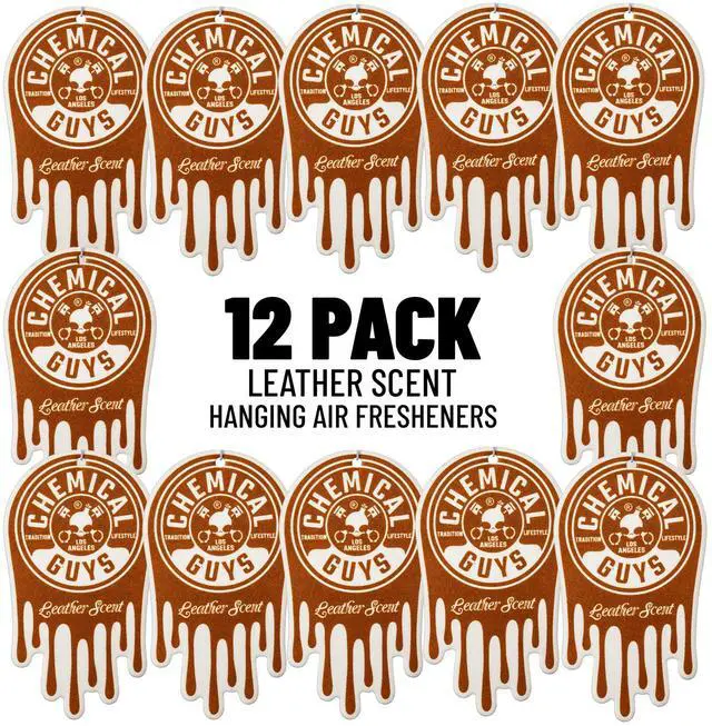 Main image of Hanging Air Fresheners, Leather Scent, 12 Pack, for Cars | Twelve hanging fresheners fill cars, home and garage with a rich leather scent while neutralizing odors