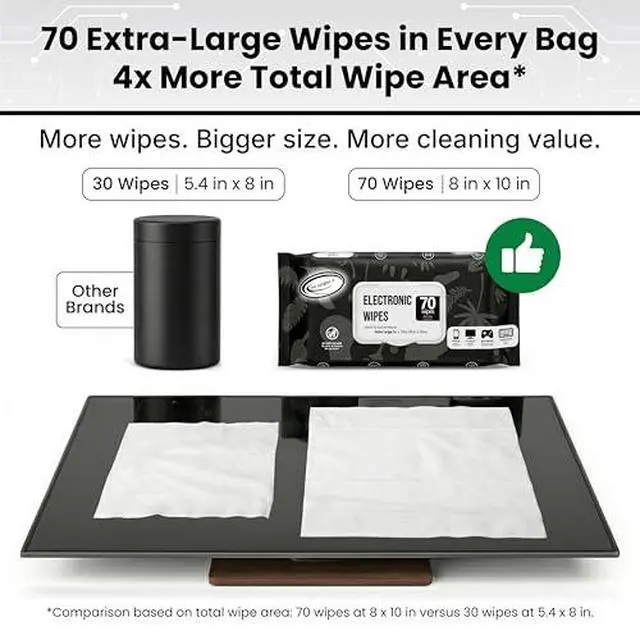 Alt view image 4 of 6 - Bundle Electronic Wipes Screen Cleaner 70 Count, and Wood Cleaner Wipes 70 Count, XL 8in x 10in