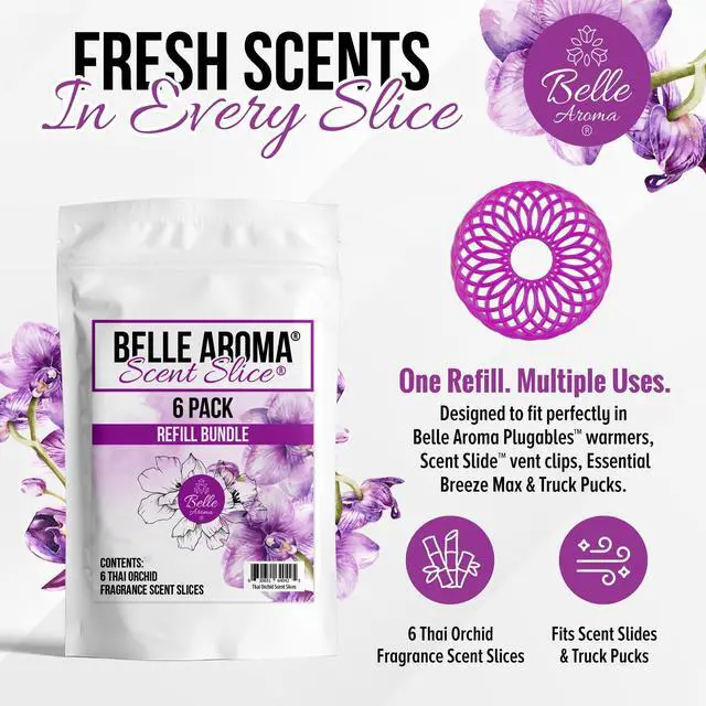 Alt view image 2 of 7 - Scent Slices Air Freshener Refills for Vent Clip Slides, Truck Pucks & Essential Breeze Max, Exotic Floral Orchid Aroma for Cars, Home & Office Thai Orchid, 6 Pack