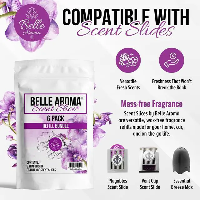 Alt view image 3 of 7 - Scent Slices Air Freshener Refills for Vent Clip Slides, Truck Pucks & Essential Breeze Max, Exotic Floral Orchid Aroma for Cars, Home & Office Thai Orchid, 6 Pack