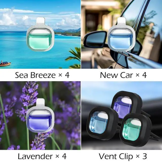 Alt view image 2 of 7 - Car Air Freshener Vent Clips, 3 Vent Clips &12 Refills, | New Car, Lavender, Sea Breeze Scent, Auto Fresheners for Men Women, Automotive Air Fresheners for Car Odor Eliminator