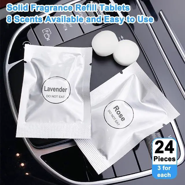 Alt view image 5 of 7 - 24 Pack Car Air Freshener Refills, Car Air Vent Clip Freshener Replacement Pads, Solid Fragrance Scent Refill Tablets (Lavender/Rose/Cinnamon/Lemon/Cologne/Jasmine/Ocean/Peach)