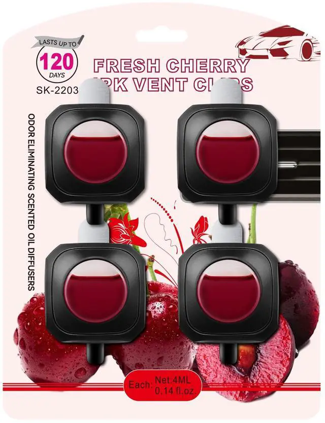 Main image of Cherry Scent Car Air Freshener Clip,Provides Long Lasting Fragrance Holding for Over 120 Days,4 Vent Clips,4ml Each,Car Accessories for Men or Women(Cherry