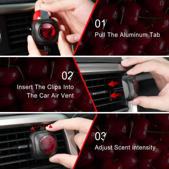 Alt view image 4 of 7 - Cherry Scent Car Air Freshener Clip,Provides Long Lasting Fragrance Holding for Over 120 Days,4 Vent Clips,4ml Each,Car Accessories for Men or Women(Cherry
