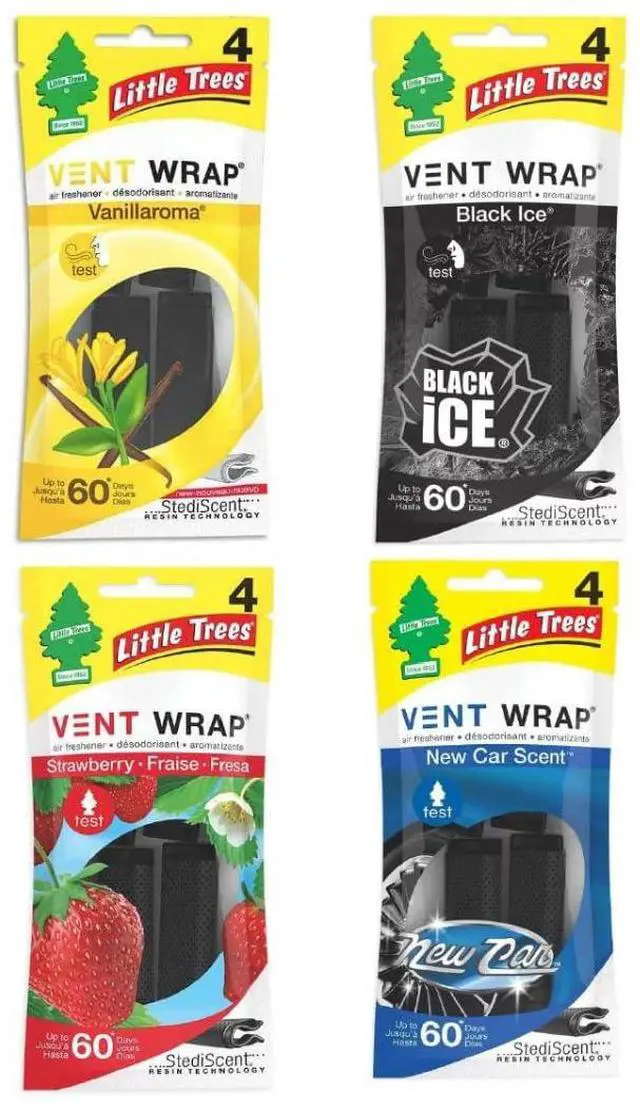 Main image of Little Tree Vent Warp 4 pack Assorted Scent Black Ice, New Car Scent, Vanillaroma, Strawberry, Great for Cars, Trucks, Home Air Fresheners AHSR Products Bundle + "AHSR Air Freshener"