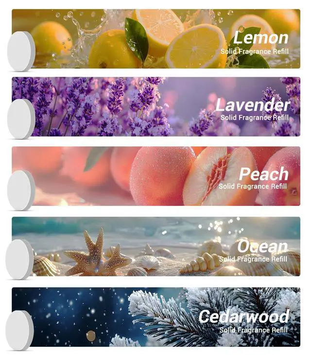 Alt view image 2 of 6 - 10 Pack Car Air Vent Clip Freshener Refills Solid Fragrance - 5 Scents Replacement Pads Car Fresheners Long Lasting - Variety Scent Refill - Cedarwood, Lemon, Ocean, Peach, Lavender