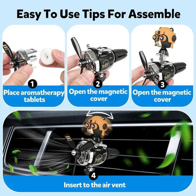Alt view image 3 of 7 - Bear Pilot Car Fresheners Vent Clip Cute Teddy New Car Scent Automotive Air Fresheners Cartoon Air Outlet Aromatherapy Ornament Thank You Valentine's Gifts for Him Her Friends, Families