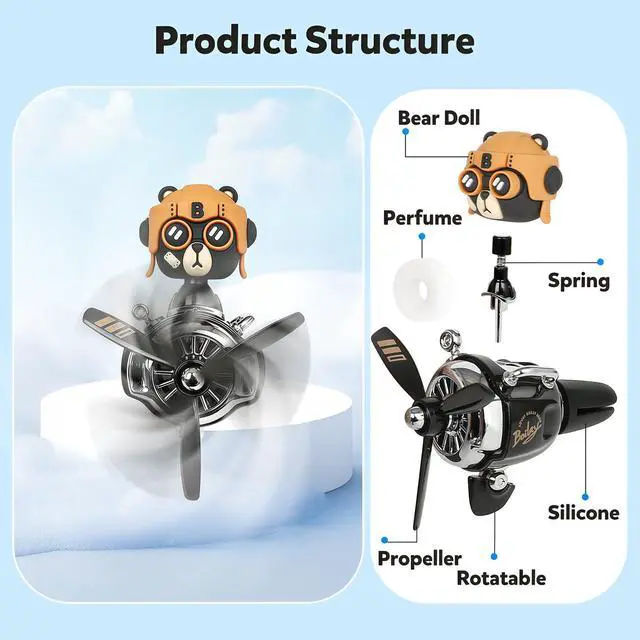 Alt view image 5 of 7 - Bear Pilot Car Fresheners Vent Clip Cute Teddy New Car Scent Automotive Air Fresheners Cartoon Air Outlet Aromatherapy Ornament Thank You Valentine's Gifts for Him Her Friends, Families