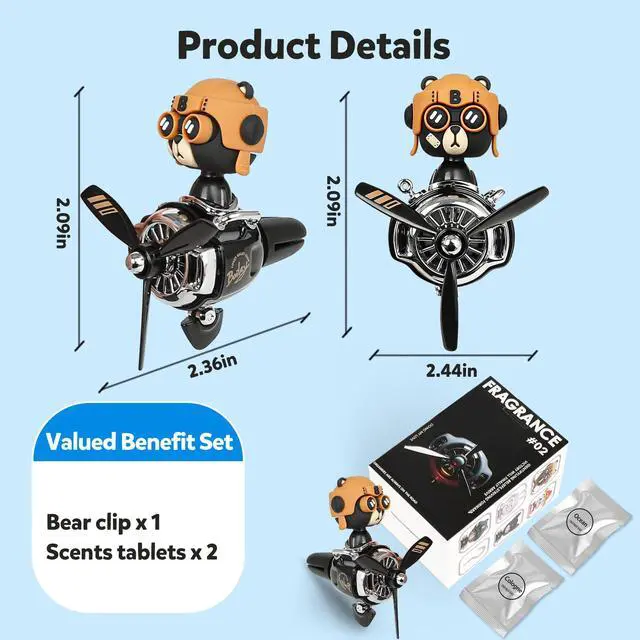 Alt view image 6 of 7 - Bear Pilot Car Fresheners Vent Clip Cute Teddy New Car Scent Automotive Air Fresheners Cartoon Air Outlet Aromatherapy Ornament Thank You Valentine's Gifts for Him Her Friends, Families