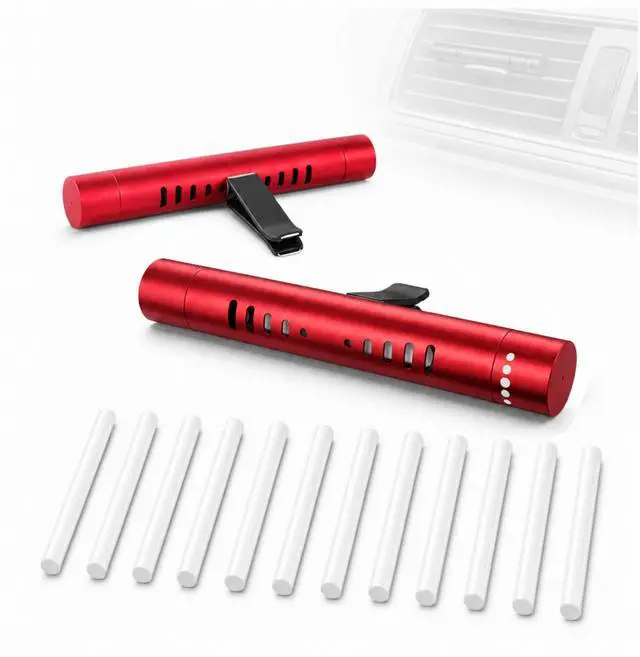 Main image of 2 Pcs Car Air Essential Oil Diffuser Vent Clip Set (Red) | Premium Aluminum Air Freshener Diffuser with 12 Pcs Odorless Refill Sticks Suitable for Cars, Office, Kitchen, and Bedroom
