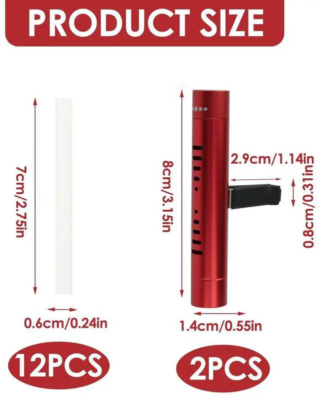 Alt view image 3 of 7 - 2 Pcs Car Air Essential Oil Diffuser Vent Clip Set (Red) | Premium Aluminum Air Freshener Diffuser with 12 Pcs Odorless Refill Sticks Suitable for Cars, Office, Kitchen, and Bedroom