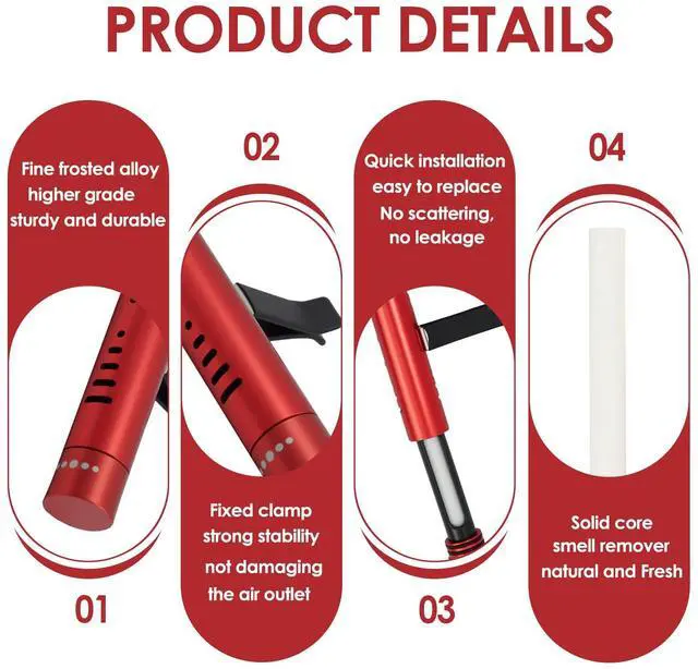 Alt view image 4 of 7 - 2 Pcs Car Air Essential Oil Diffuser Vent Clip Set (Red) | Premium Aluminum Air Freshener Diffuser with 12 Pcs Odorless Refill Sticks Suitable for Cars, Office, Kitchen, and Bedroom