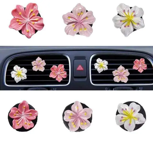 Main image of 6PCS Cherry Blossom Flower Air Vent Clips, Cute Flower Car Accessories for Women Girls, Air Conditioning Outlet Clip for Car Interior Decoration Accessories (White,Pink&Red)