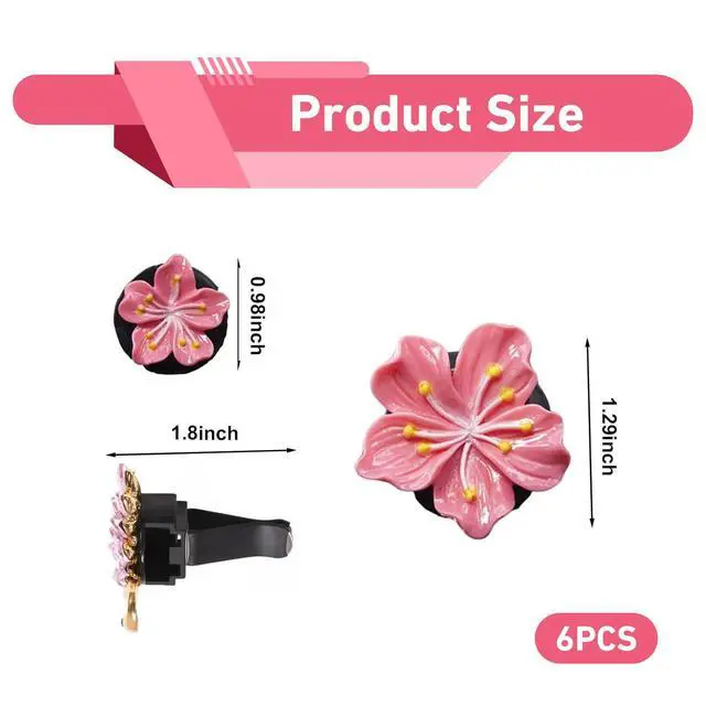 Alt view image 2 of 6 - 6PCS Cherry Blossom Flower Air Vent Clips, Cute Flower Car Accessories for Women Girls, Air Conditioning Outlet Clip for Car Interior Decoration Accessories (White,Pink&Red)